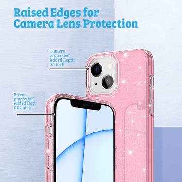 iPhone 15 Heavy Duty Shiny Glitter Clear Case Cover - Scratch Resistant, Wireless Charging Compatible, Screen & Camera Lens Protection - Transparent